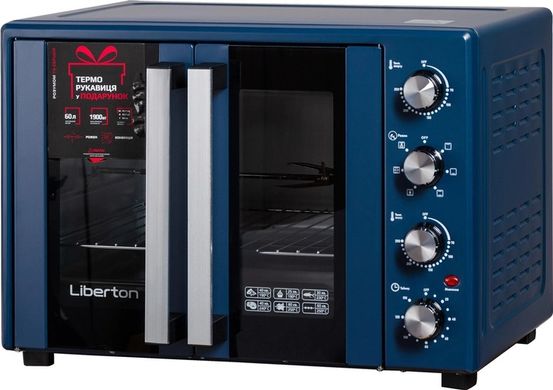 Электродуховка LIBERTON LEO-600 Blue — 60л/гриль+конвекция/2-ая дверца