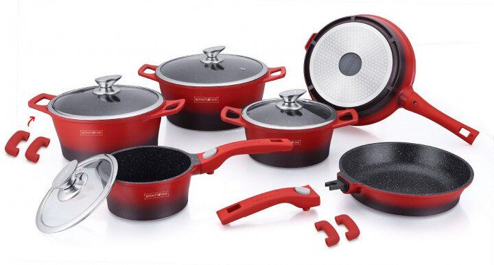 Набори кухонного посуду Royalty Line RL 2014 - 14 предметів, червоний-чорний
