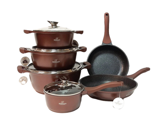 Набір каструль із сковорідками Bohmann BH 60-11 - 11 предметів, коричневі