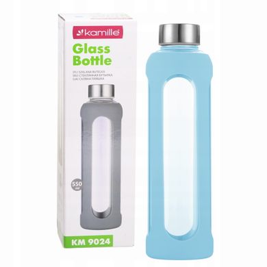 Бутылка для воды стеклянная в силиконовом чехле Kamille KM-9024 - 550 мл
