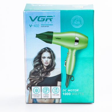 Фен для волосся з концентратором 1000 Вт іонізація 2 режими роботи Зелений