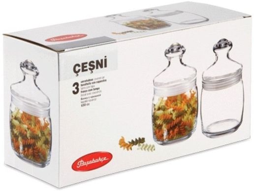 Ємність для зберігання сипучих продуктів з кришкою Pasabahce CHESNI 97424 - 0.65 л (3 предмети)