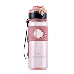 Бутылка для воды с трубочкой 800 мл прозрачная для напитков с дозатором и ремешком