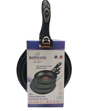 Набір якісних сковорідок з мармуровим покриттям Bohmann BH 9511-3шт(20/24/28см)