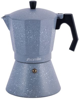 Кофеварка гейзерная из алюминия с широким индукционным дном Kamille KM-2519GR - 600мл, серый мрамор