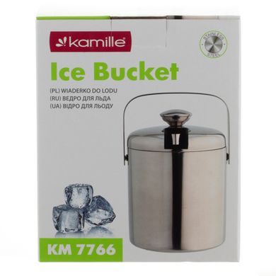 Відро для льоду з кришкою з нержавіючої сталі з ручкою і щипцями Kamille KM-7766 - 1300 мл