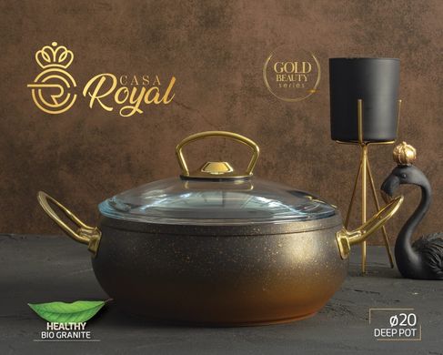 Набор посуды с антипригарным покрытием Bio Granit Casa Royal Gold Beauty - 7 пр, черный с золотом
