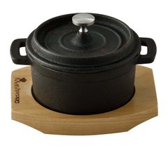 Каструля чавунна на дерев'яній підставці MasterPro Cook And Share (BGMP-3804-4) - 10х13х4.1см