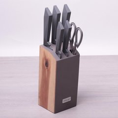 Набор кухонных ножей Kamille KM5044 - на деревянной подставке, Черный
