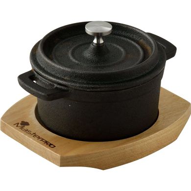 Каструля чавунна на дерев'яній підставці MasterPro Cook And Share (BGMP-3804-4) - 10х13х4.1см