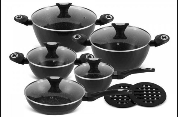Набір посуду (каструлі, сковорода, ківш) Edenberg EB-5636 - 12 пр., мармурове покриття