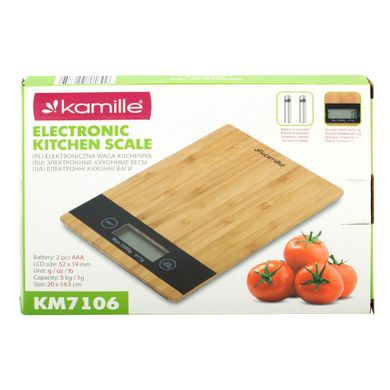 Ваги електронні кухонні з платформою з бамбука Kamille KM-7106 - 20х14,5 см