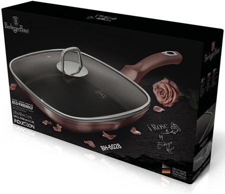 Сковорода-гриль с антипригарным покрытием и крышкой Berlinger Haus I-Rose Edition BH-6028 - 28 см