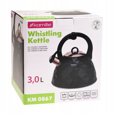 Чайник со свистком и ручкой "soft touch" Kamille KM-0867 - 3 л, черный