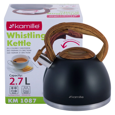 Чайник из нержавеющей стали со свистком и бакелитовой ручкой Kamille KM-1087 - 2.7 л