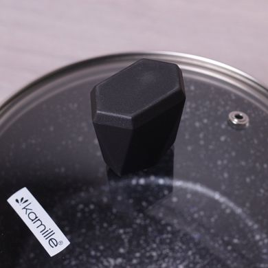 Ковш с крышкой из литого алюминия и антипригарным покрытием "мрамор" для индукции и газа Kamille KM-4400 - 1.2л