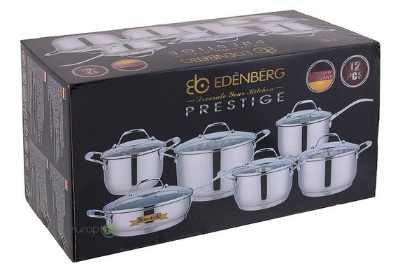 Набор посуды с глубокой сковородкой и ковшиком Edenberg EB-2118 - 12 пр