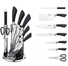 Набор ножей с топориком, ножницами и мусатом Edenberg EB-912 - 8 пр/серый