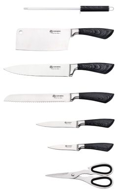 Набір ножів з топоріком, ножицями та мусатом Edenberg EB-912 - 8 пр/сірий
