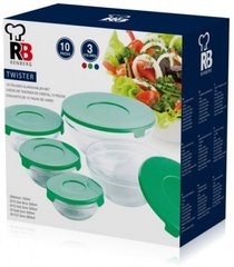 Набор пищевых контейнеров Renberg Twister RB-4419-GR - 10 предметов, Прозрачный/Зеленый