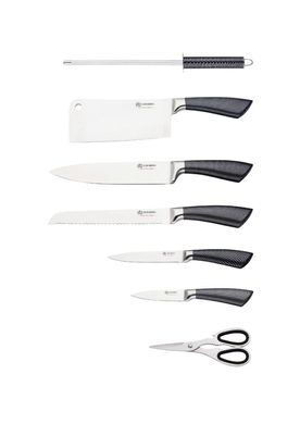Набір ножів з топоріком, ножицями та мусатом Edenberg EB-919 - 8 пр, металік