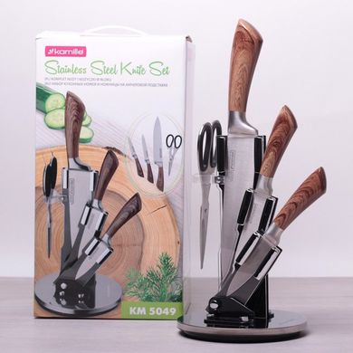 Набор кухонных ножей и ножницы Kamille KM5049, Коричневый
