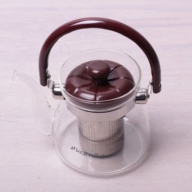 Стеклянный заварочный чайник с ситом Kamille KM-1606 - 0,6л, Прозрачный