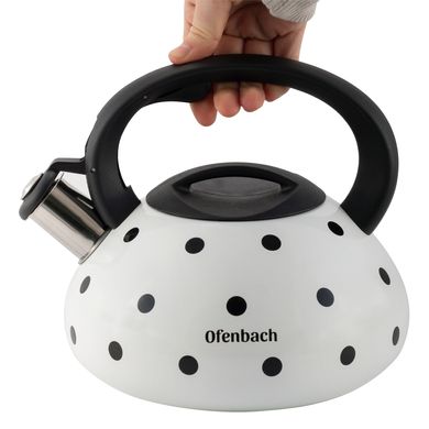 Чайник из нержавеющей стали со свистком Ofenbach KM-100301WH - 2,5 л, горошек