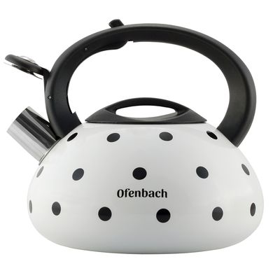 Чайник із нержавіючої сталі зі свистком Ofenbach KM-100301WH - 2,5 л, горошок