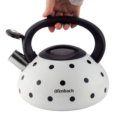 Чайник из нержавеющей стали со свистком Ofenbach KM-100301WH - 2,5 л, горошек