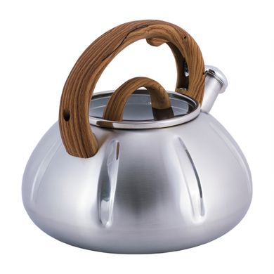 Чайник Kamille Дерево 3л з нержавіючої сталі зі свистком і скляною кришкою для індукції KM-0671