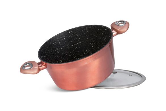 Набір посуду з тришаровим мармуровим покриттям Edenberg EB-5625 + рожеве кухонне приладдя.