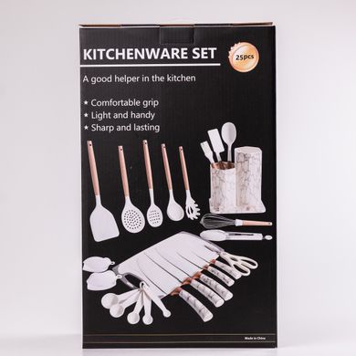 Набір кухонного приладдя і ножів на підставці 25 предметів Чорний