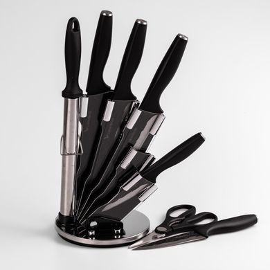 Набор кухонных ножей на подставке 7 предметов Черный