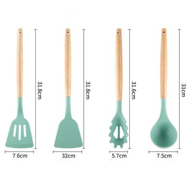 Набор кухонных принадлежностей на подставке 19 штук кухонные аксессуары из силикона с бамбуковой ручкой