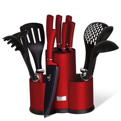 Набір кухонних речей та ножів з підставкою Berlinger Haus Metallic Line BURGUNDY Edition BH 6248 — 13 предметів