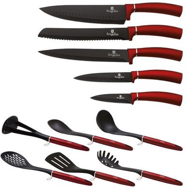 Набір кухонних речей та ножів з підставкою Berlinger Haus Metallic Line BURGUNDY Edition BH 6248 — 13 предметів