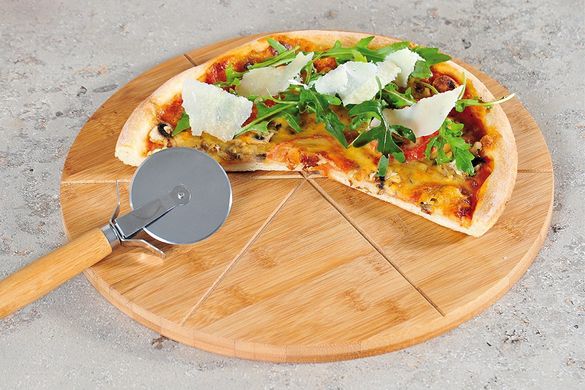 Набор доска кухонная и нож для пиццы KESPER 58462 - Ø32х1,5 см, бамбук