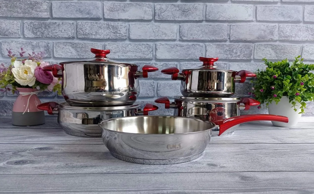 Набор посуды OMS 1025 red — 8 пр (1,8л/3л/3л/4,5л/+ сковорода 24см)