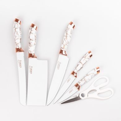 Набір кухонних ножів з нержавіючої сталі 6 предметів з ножицями Білий