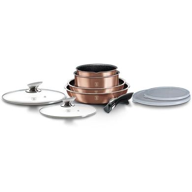 Набір каструль зі сковорідками та ковшем Berlinger Haus Metallic Line Rose Gold Edition BH 6147 - 9 предметів