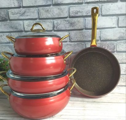Набор кухон.посуды из 9 предм.(5/4), из алюмин. с антипригарн.покр.OMS Collection (Турция) 3040 красный.