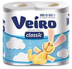 Бумага туалетная Veiro "Classic" 2-слойная, 4шт., тиснение, белая