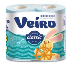 Бумага туалетная Veiro "Classic" 2-слойная, 4шт., ароматизир., тиснение, голубая