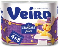 Бумага туалетная Veiro "Standart Plus" 2-слойная, 4шт., тиснение, белая